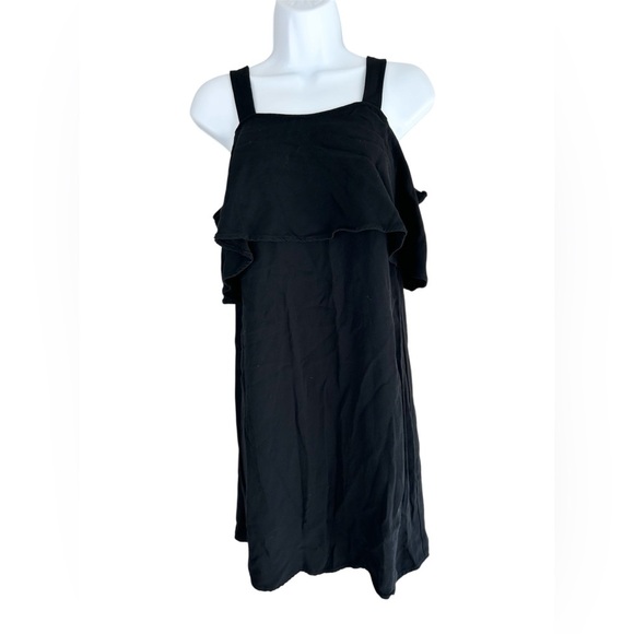 Aritzia Wilfred Ellipse Mini Dress Flounce Off The Shoulders Satin Crepe Black - Picture 2 of 15